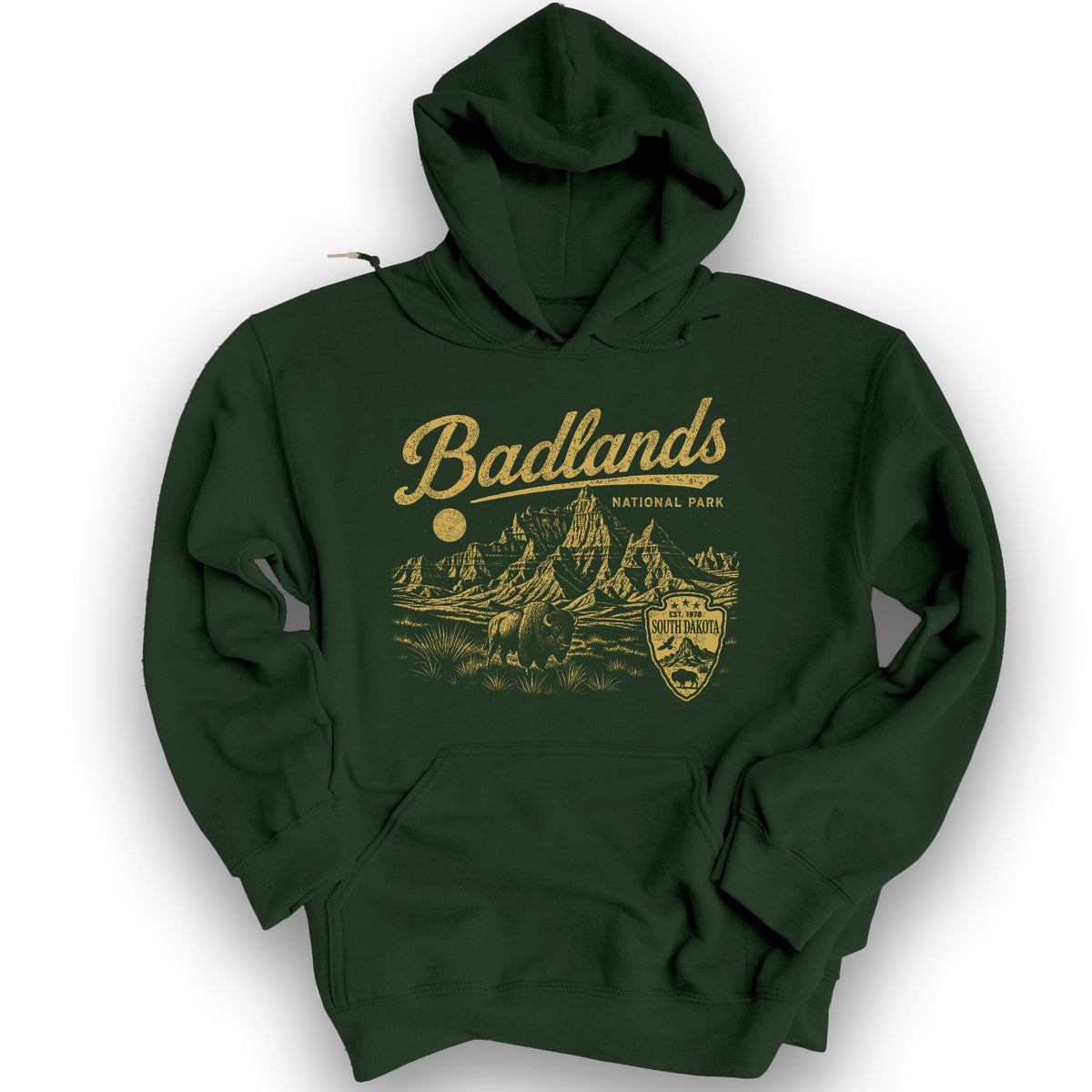 Badlands Vintage Sketch Hoodie - Forest Green