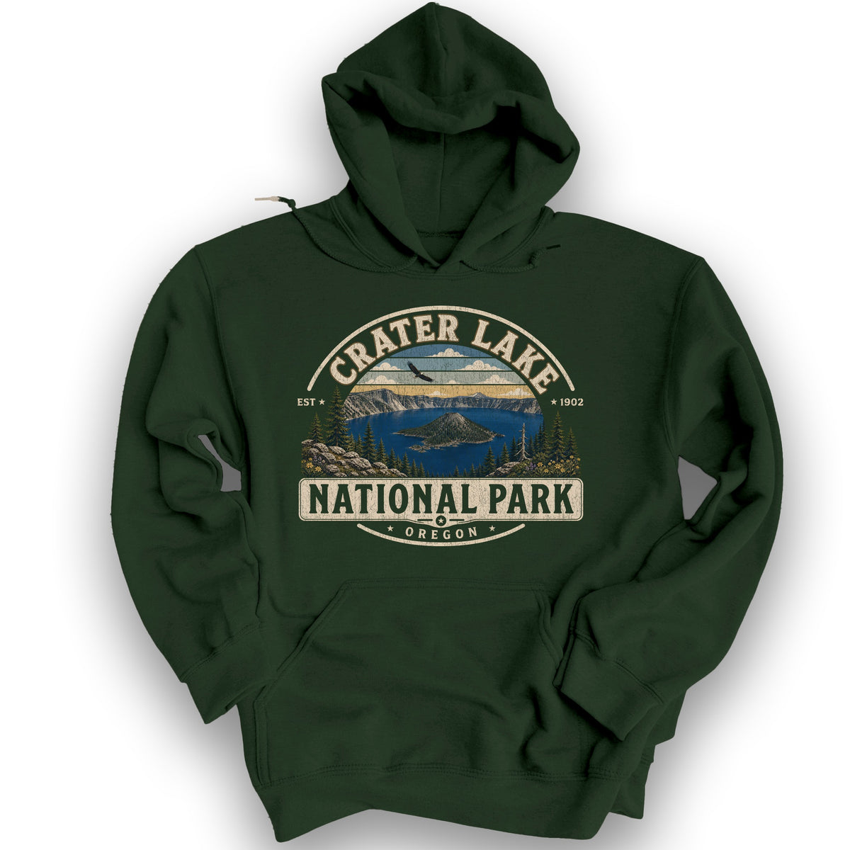 Crater Lake Medallion Hoodie - Forest Green