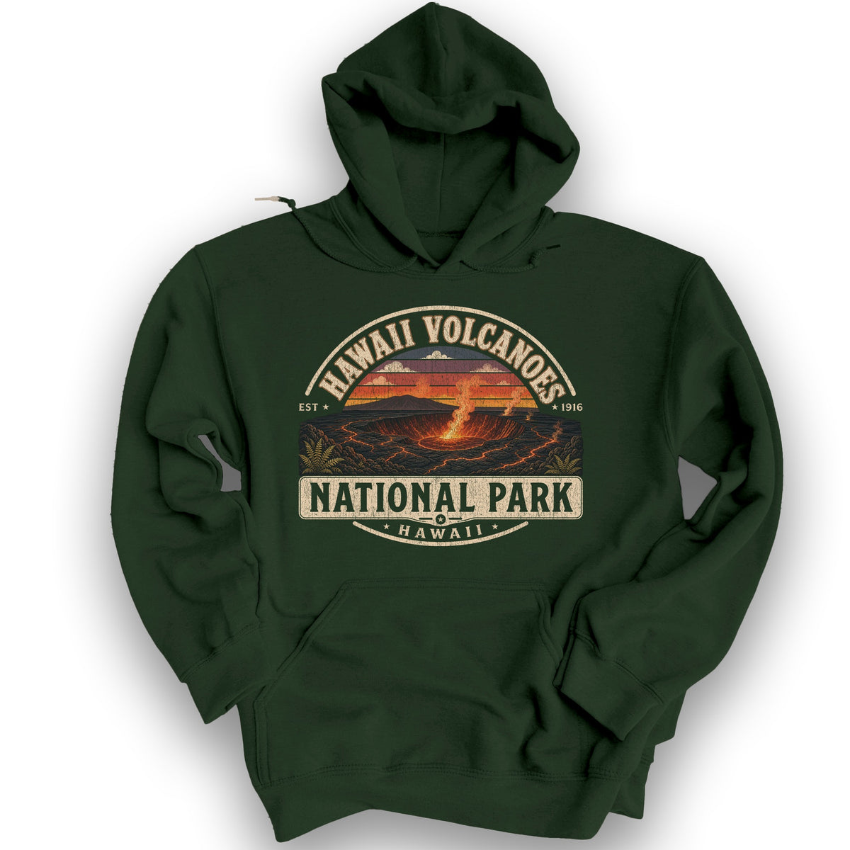Hawaii Volcanoes Medallion Hoodie - Forest Green