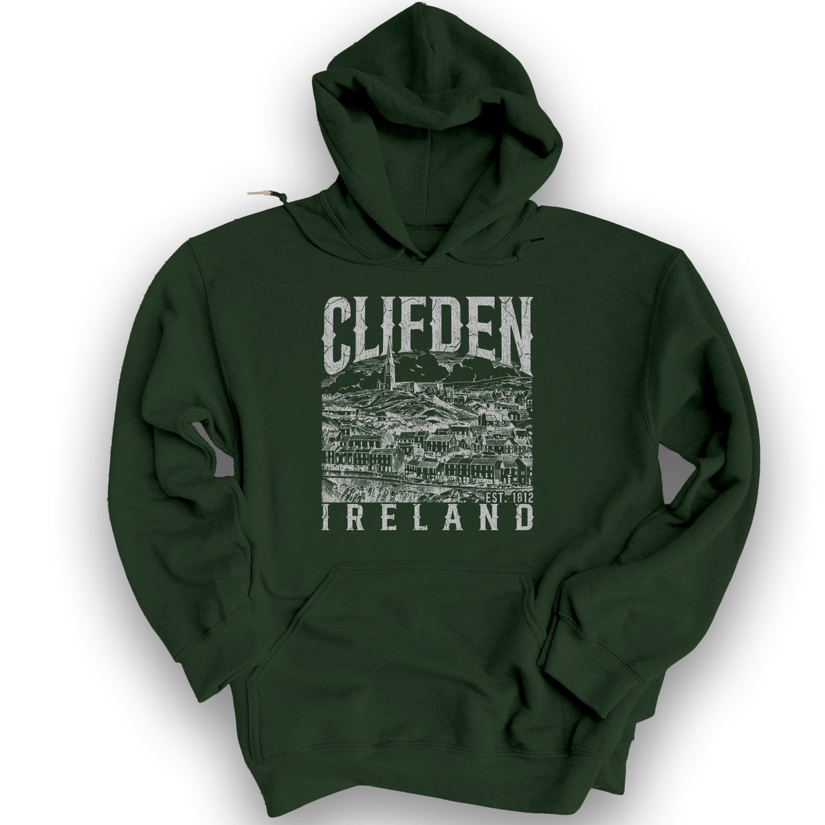 Clifden Ireland Sketch Hoodie - Forest Green