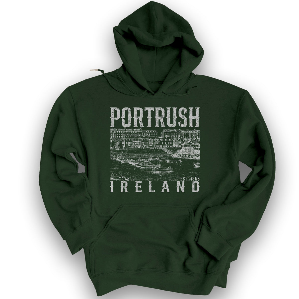 Portrush Ireland Sketch Hoodie - Forest Green
