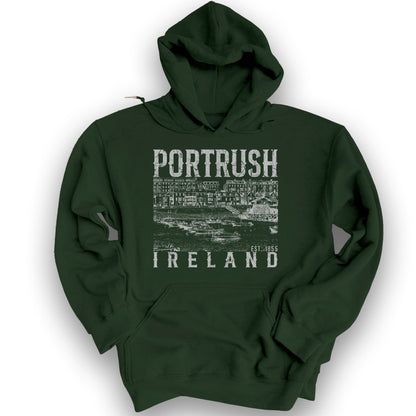 Portrush Ireland Sketch Hoodie - Forest Green