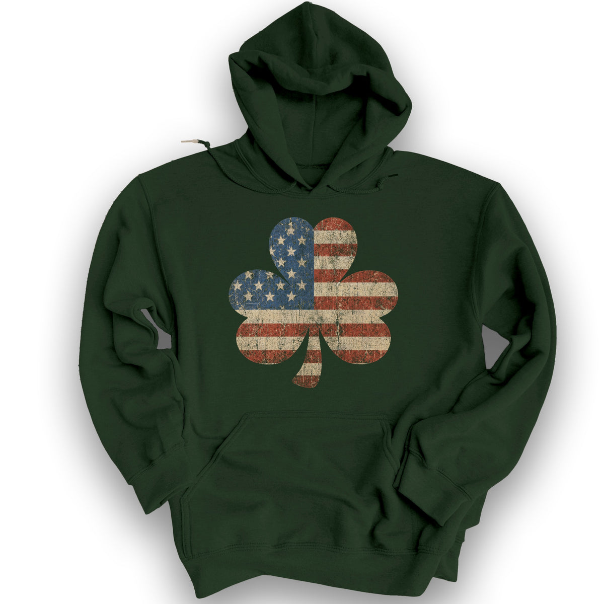 Vintage Flag Shamrock Hoodie - Forest Green