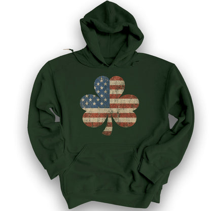 Vintage Flag Shamrock Hoodie - Forest Green