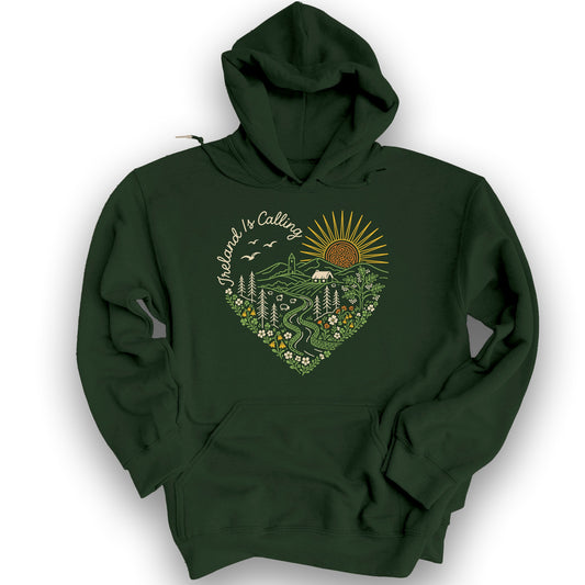 Ireland is Calling Heart Hoodie - Forest Green
