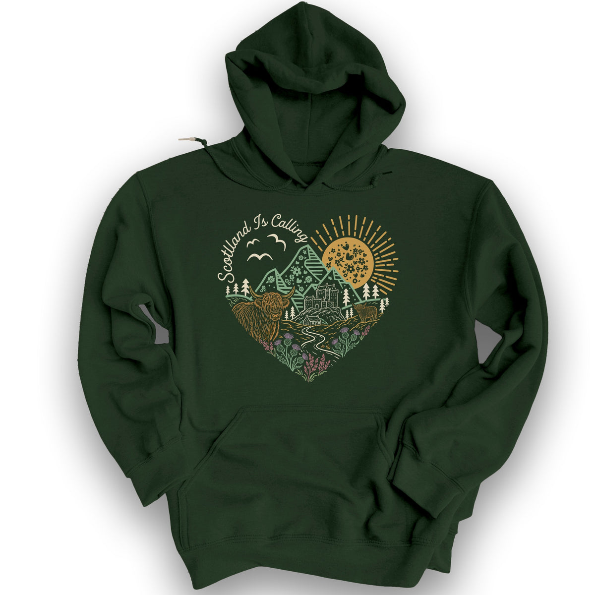 Scotland Is Calling Heart Hoodie - Forest Green