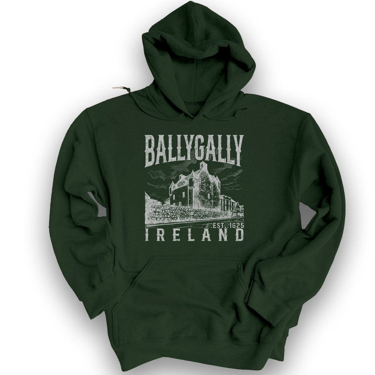 Ballygally Ireland Sketch Hoodie - Forest Green