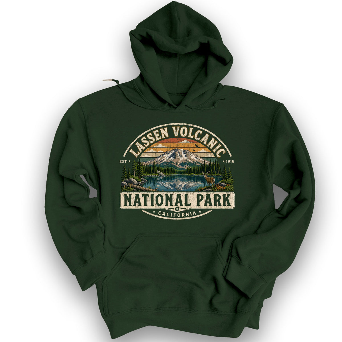 Lassen Volcanic Medallion Hoodie - Forest Green