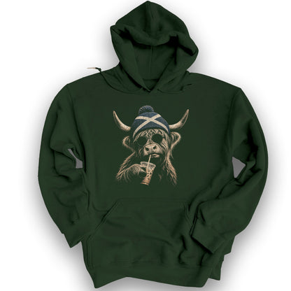 Highland Cow Beanie Hoodie - Forest Green