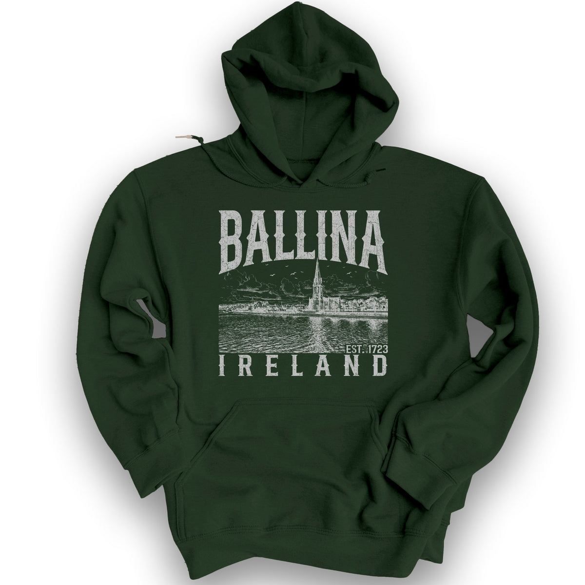 Ballina Ireland Sketch Hoodie - Forest Green