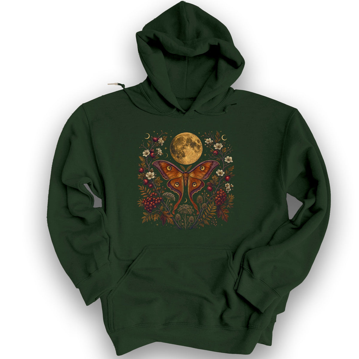 Harvest Moon Moth Hoodie - Forest Green