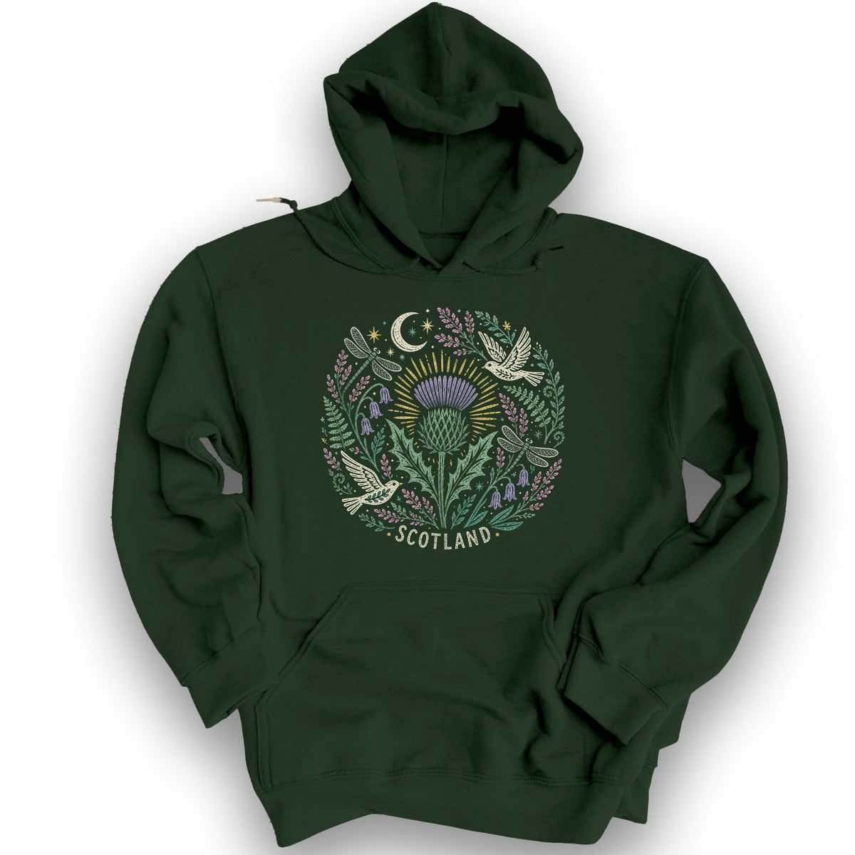 Scotland Thistle Doves Hoodie - Forest Green