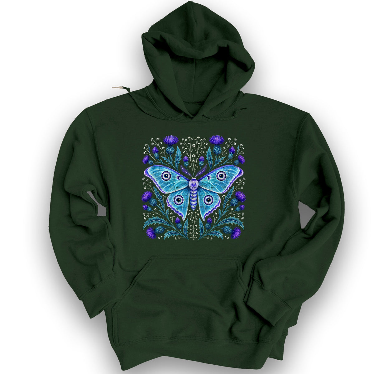 Emperor Moth Thistle Hoodie - Forest Green