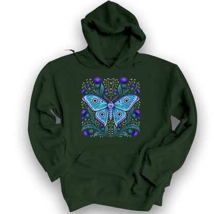 Emperor Moth Thistle Hoodie - Forest Green