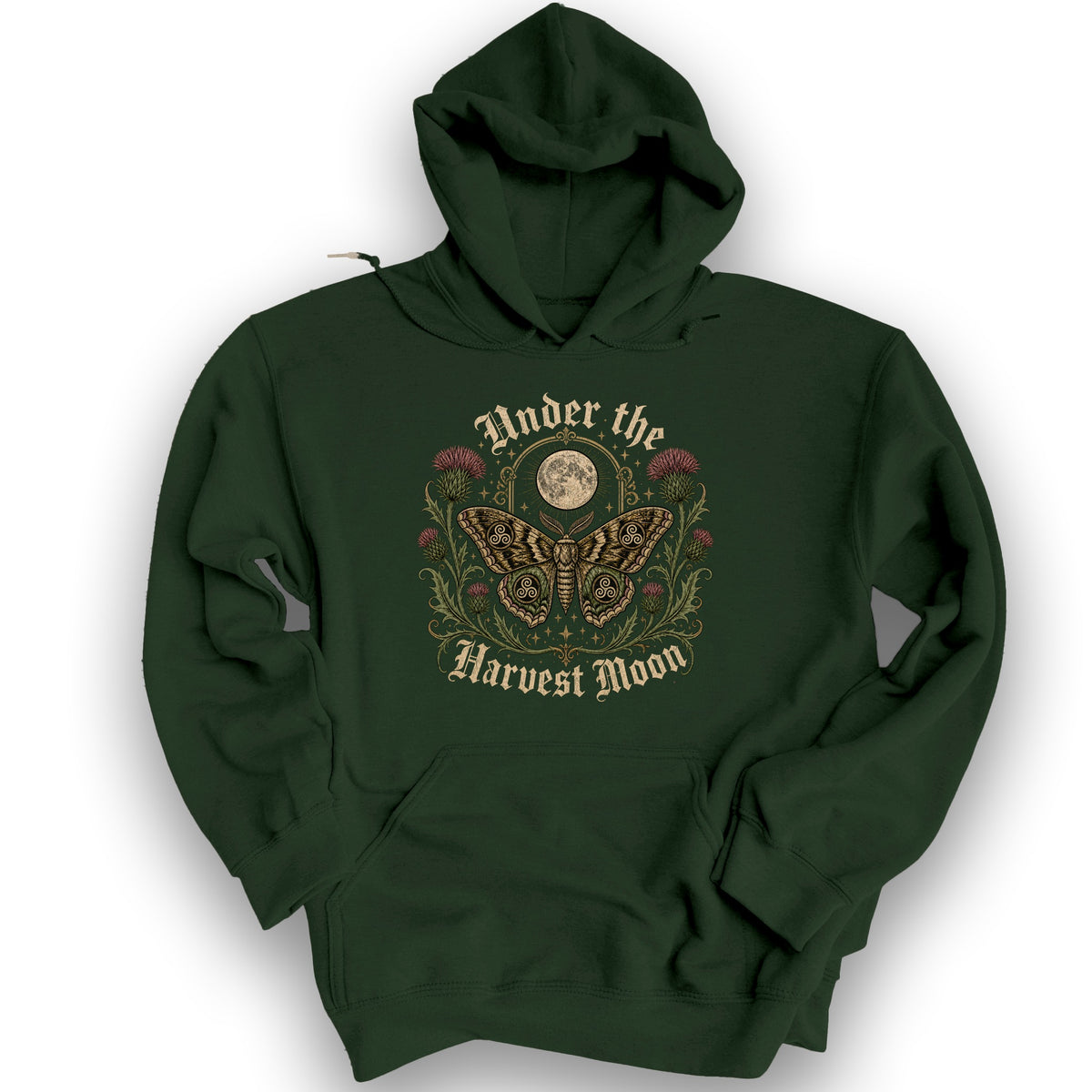 Gothic Harvest Moon Moth Hoodie - Forest Green