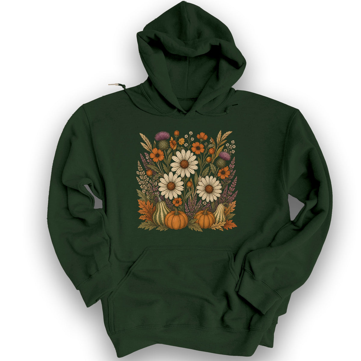 Pumpkin Florals Hoodie - Forest Green