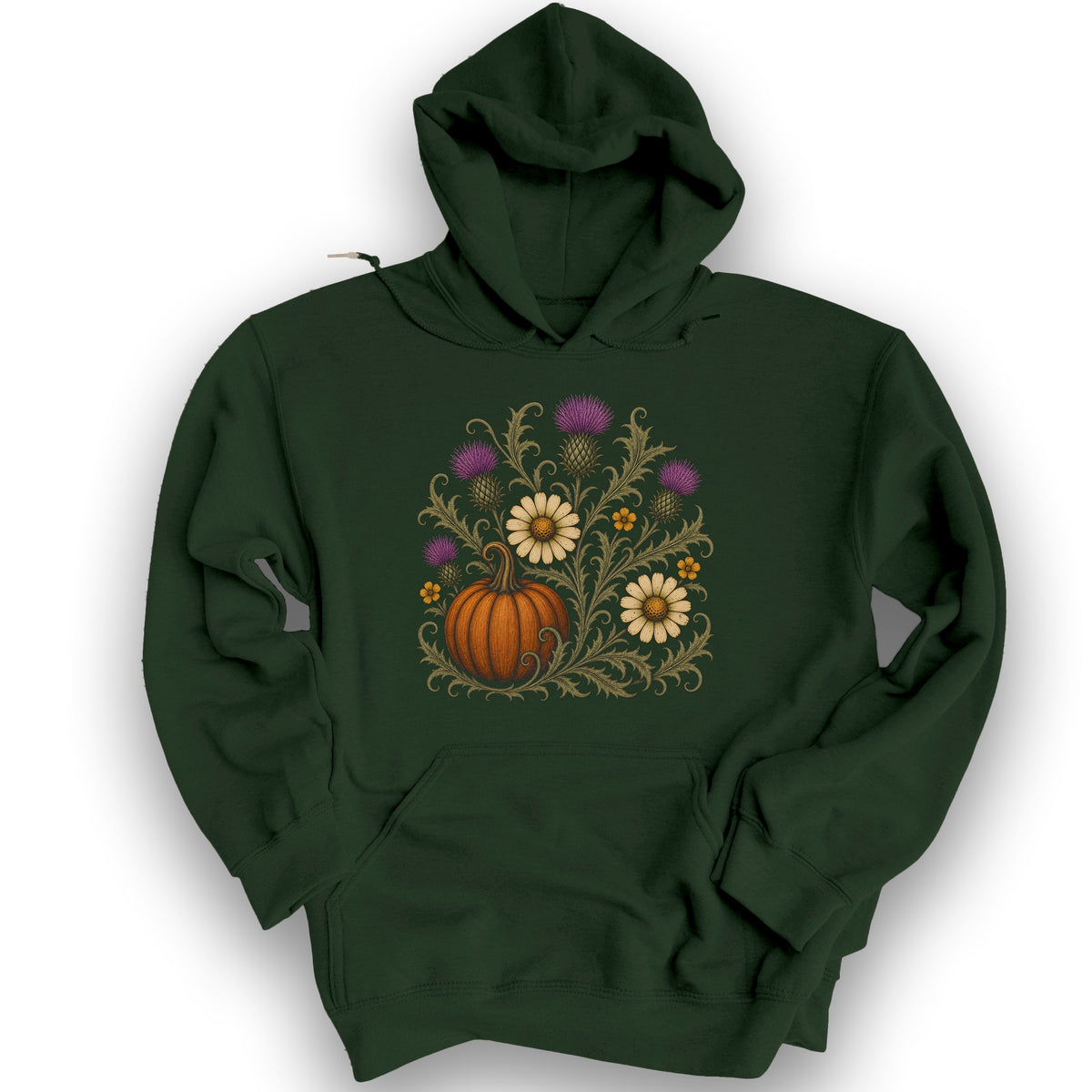 Pumpkin Thistles Hoodie - Forest Green