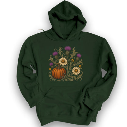 Pumpkin Thistles Hoodie - Forest Green
