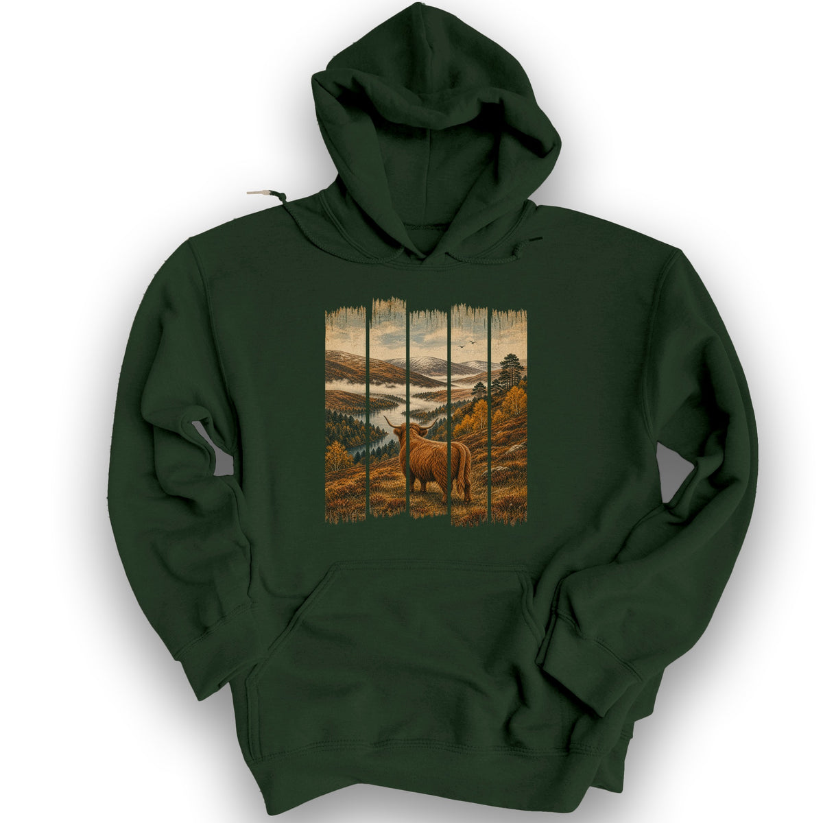 Scotland Coo Panels Hoodie - Forest Green