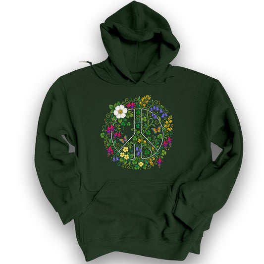 Floral Irish Peace Hoodie - Forest Green
