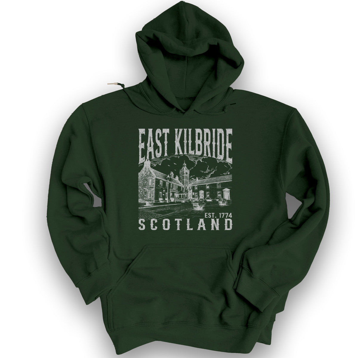 East Kilbride Scotland Sketch Hoodie - Forest Green