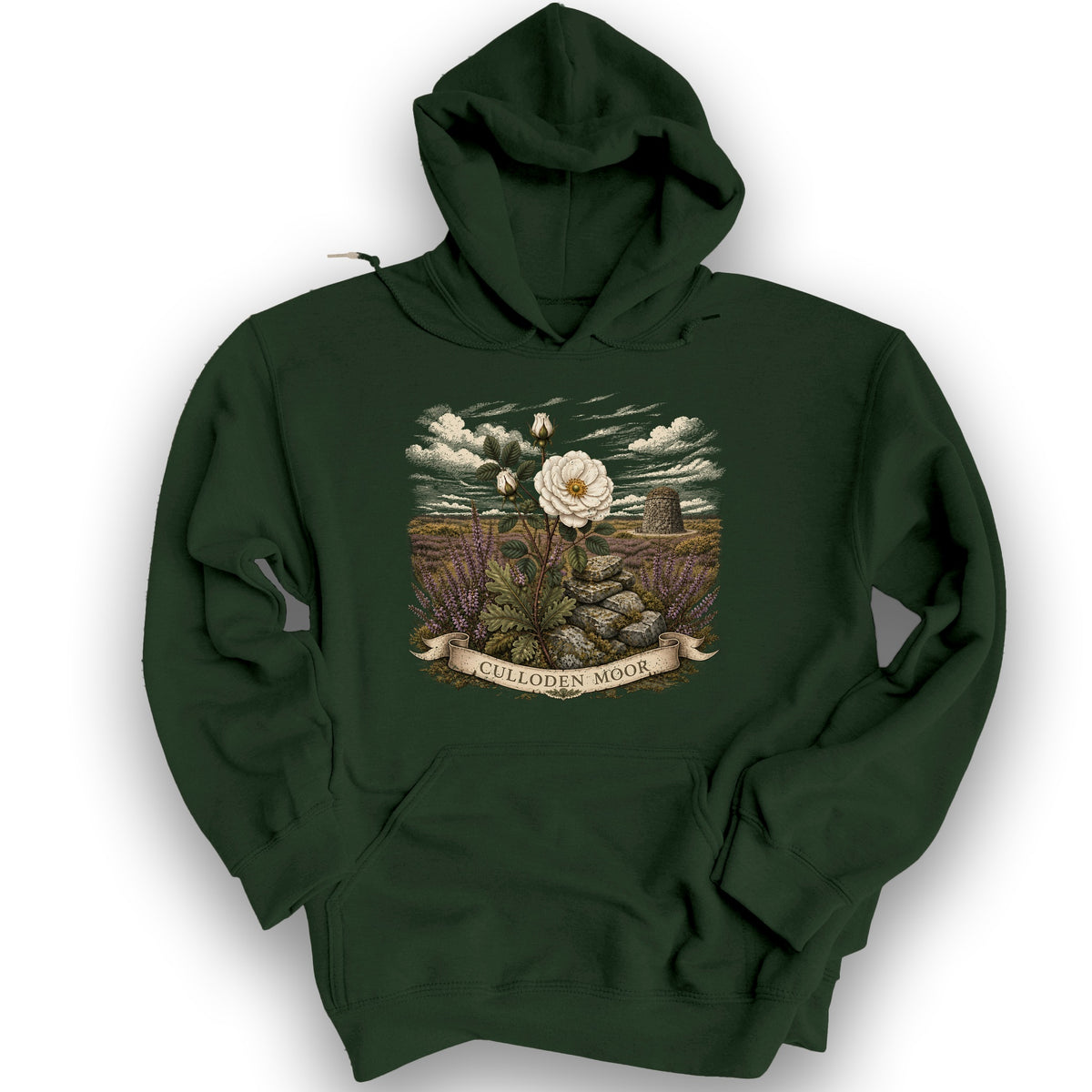Culloden White Rose Hoodie - Forest Green
