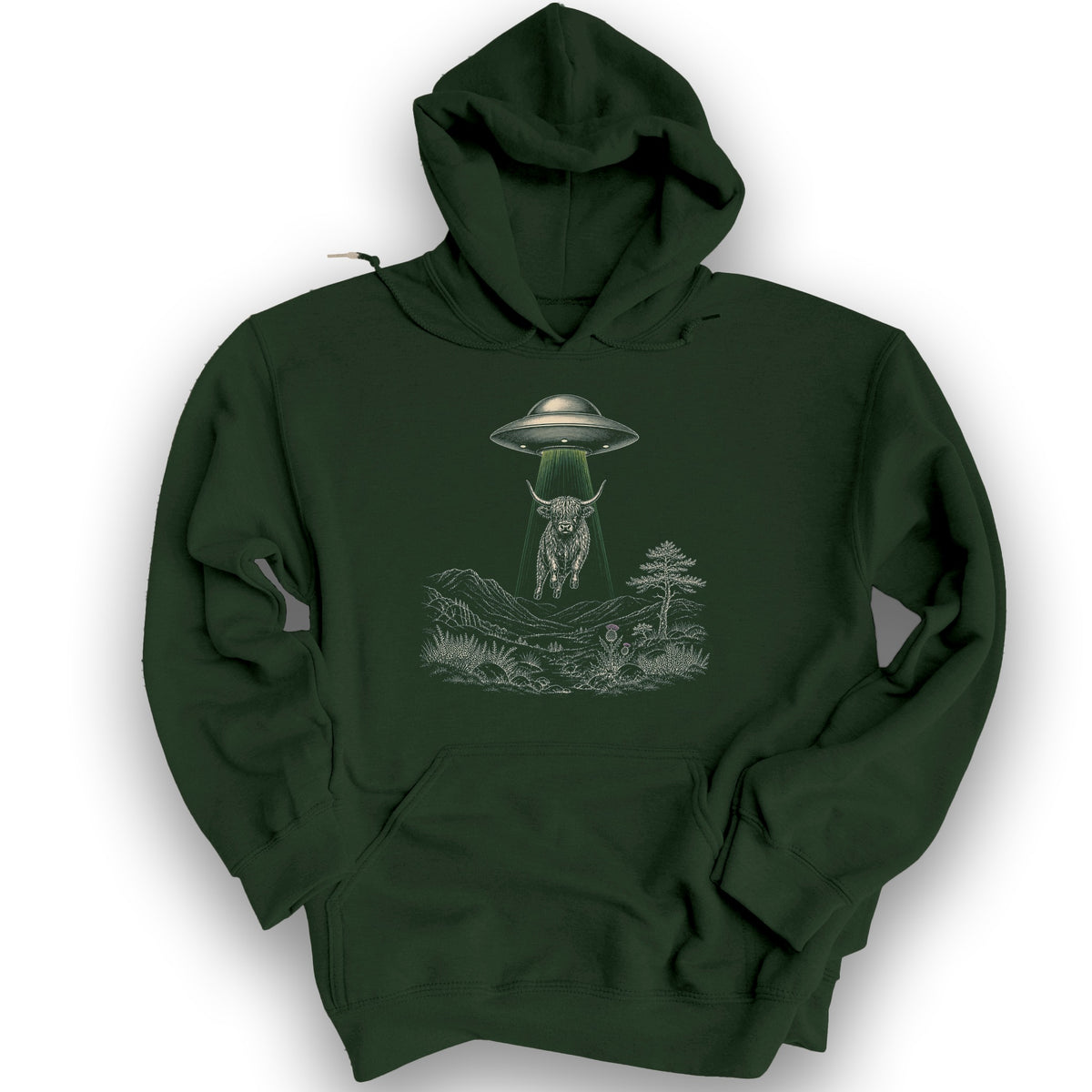 Highland Coo UFO Hoodie - Forest Green