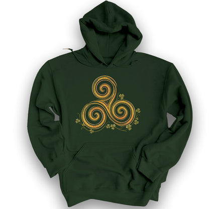 Irish Golden Triskele Hoodie - Forest Green