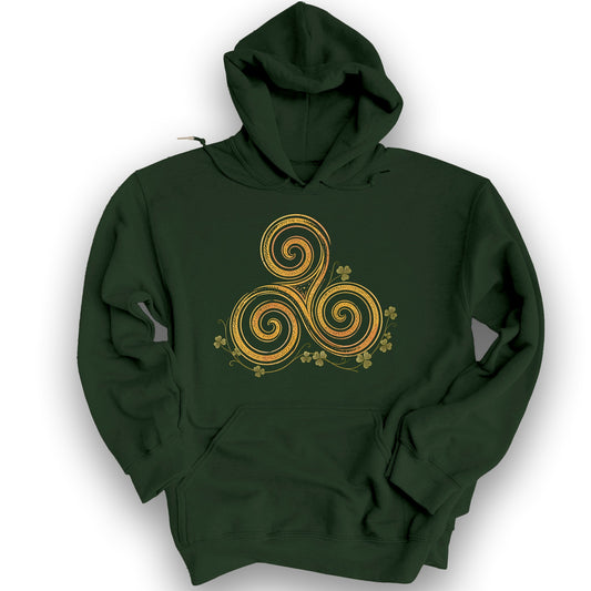 Irish Golden Triskele Hoodie - Forest Green