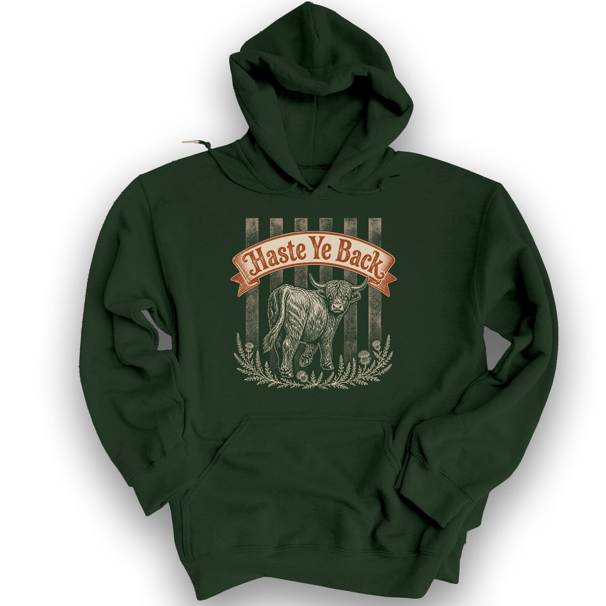Haste Ye Back Coo Hoodie - Forest Green