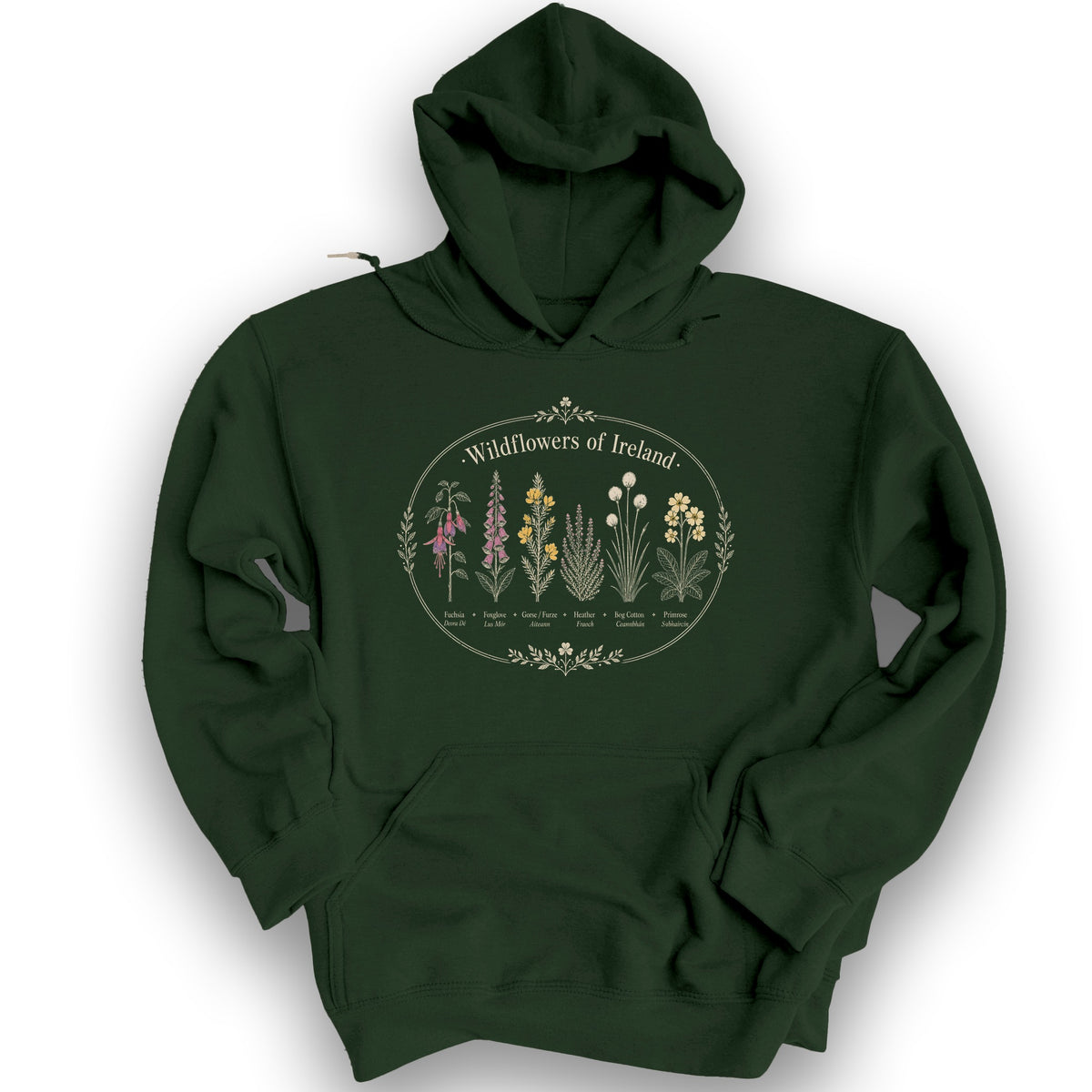 Wildflowers Of Ireland Hoodie - Forest Green