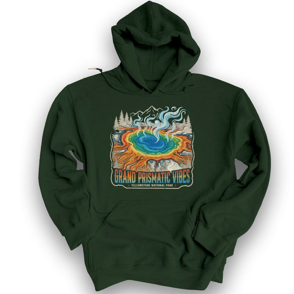 Grand Prismatic Vibes Hoodie - Forest Green