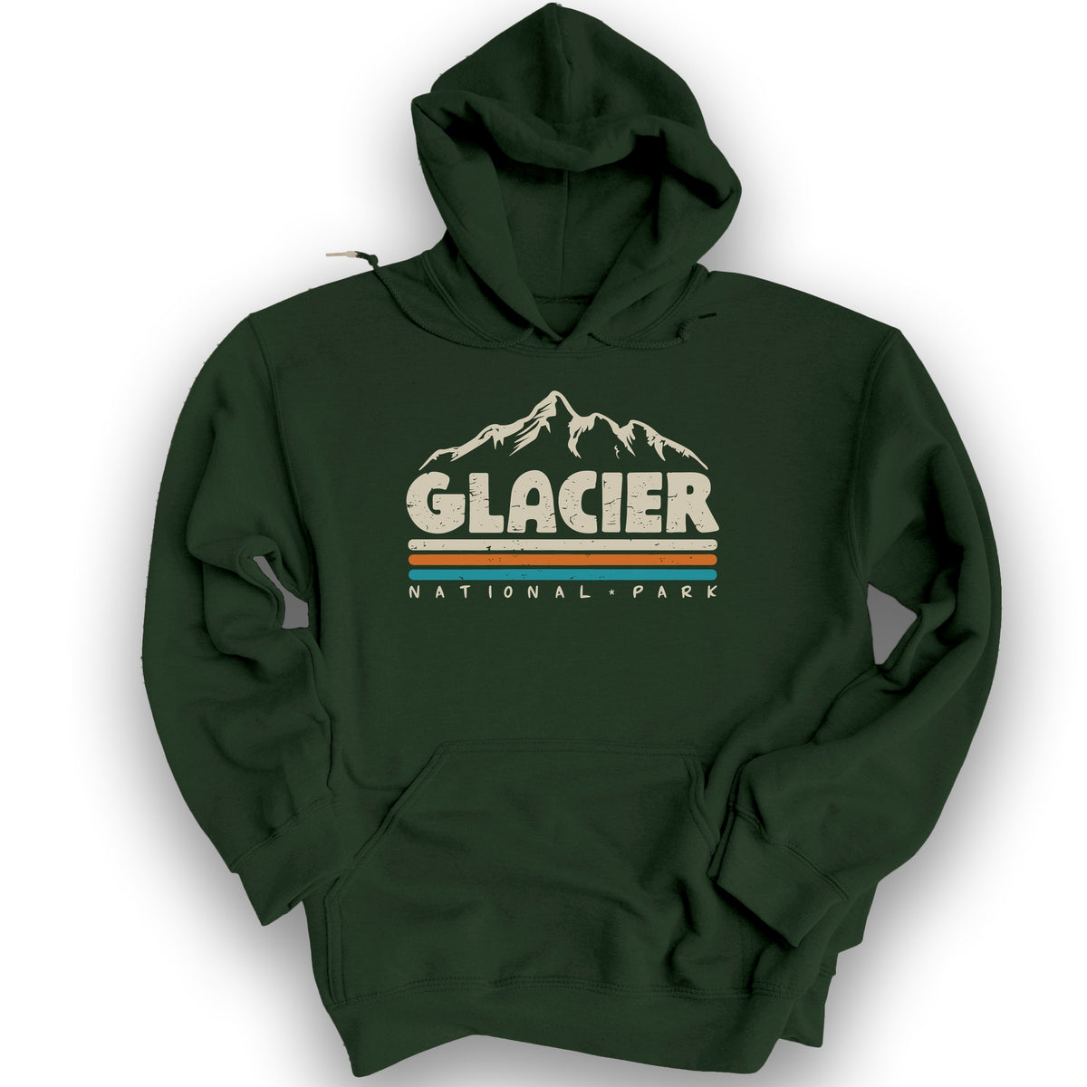 Glacier National Park "Retro Stipes" Hoodie - Forest Green