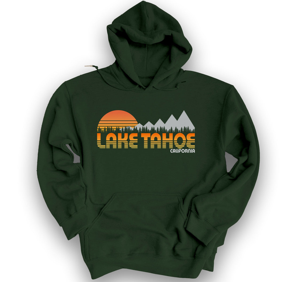 Lake Tahoe Retro 80's Hoodie - Forest Green