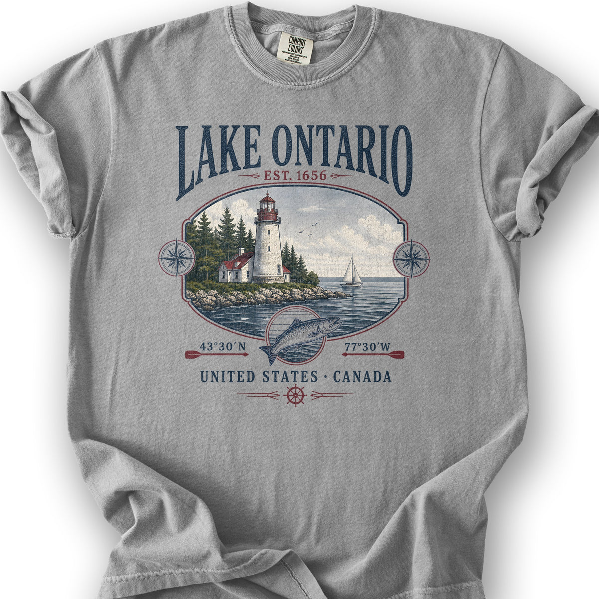 Lake Ontario Retro 90's T-Shirt - Granite
