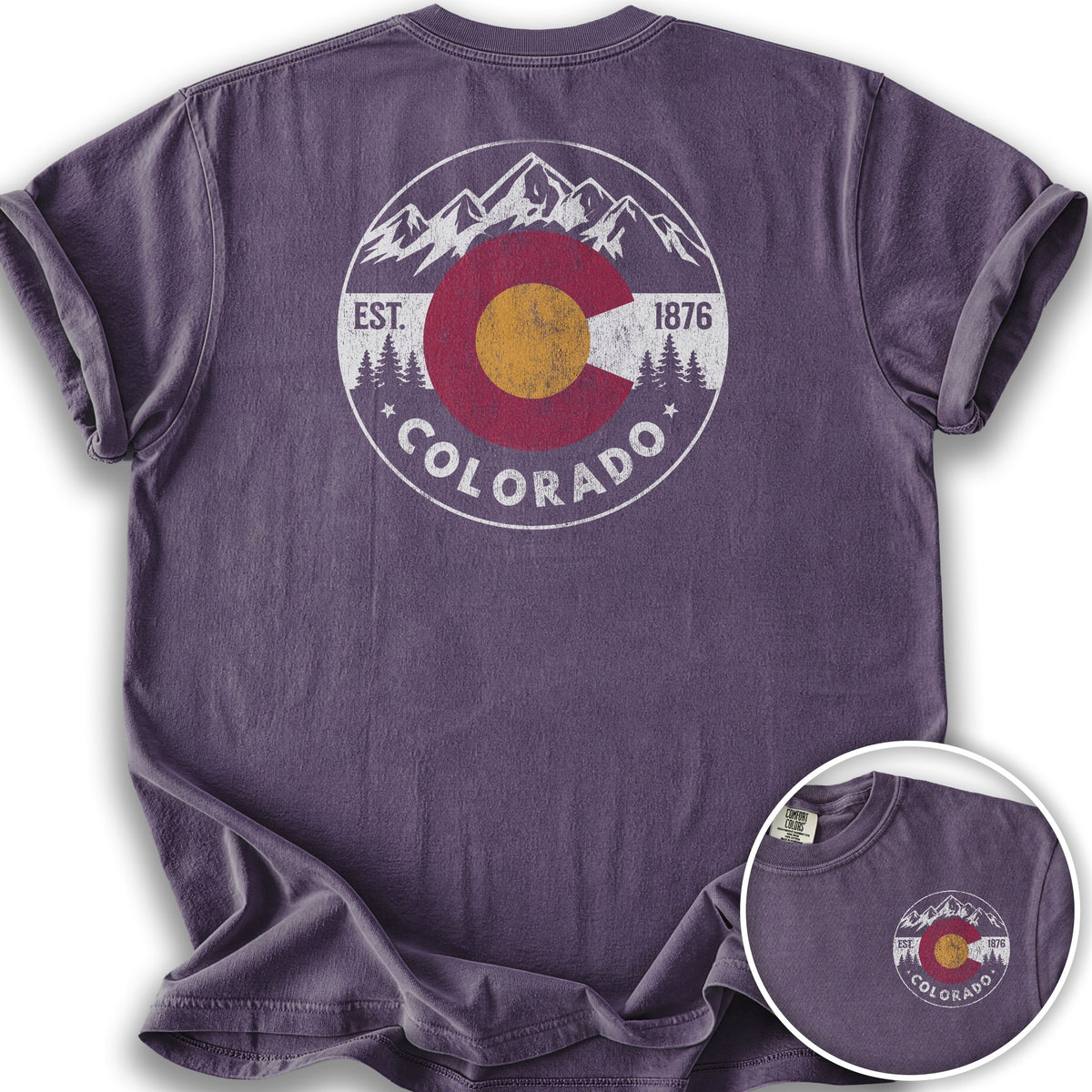Colorado Flag Badge Textured Front/Back T-Shirt - Grape