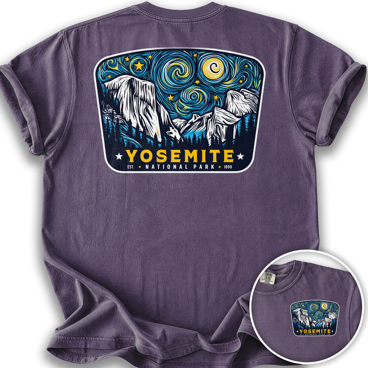 Yosemite National Park "Starry Night" Front/Back Print T-Shirt - Grape