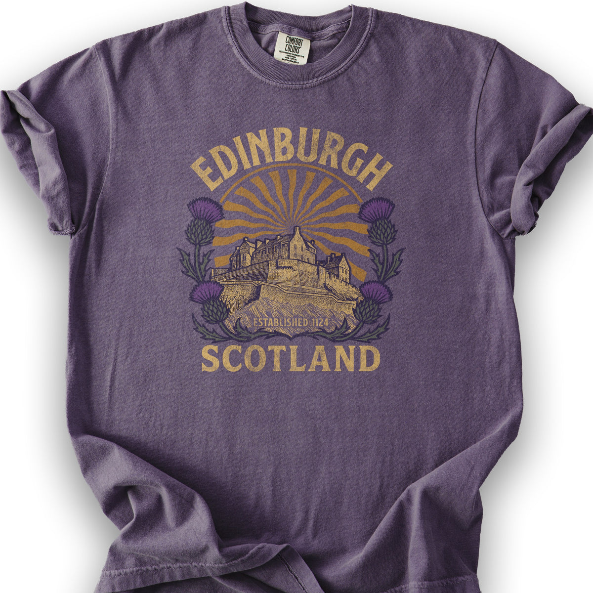 Edinburgh Scotland Retro Sunburst T-Shirt - Grape