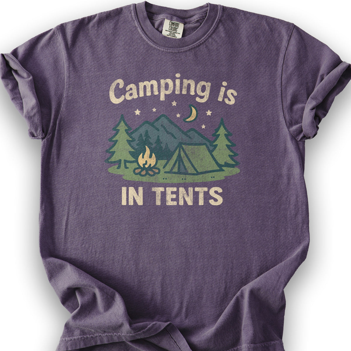 Funny "Camping Is in Tents" T-Shirt - Grape