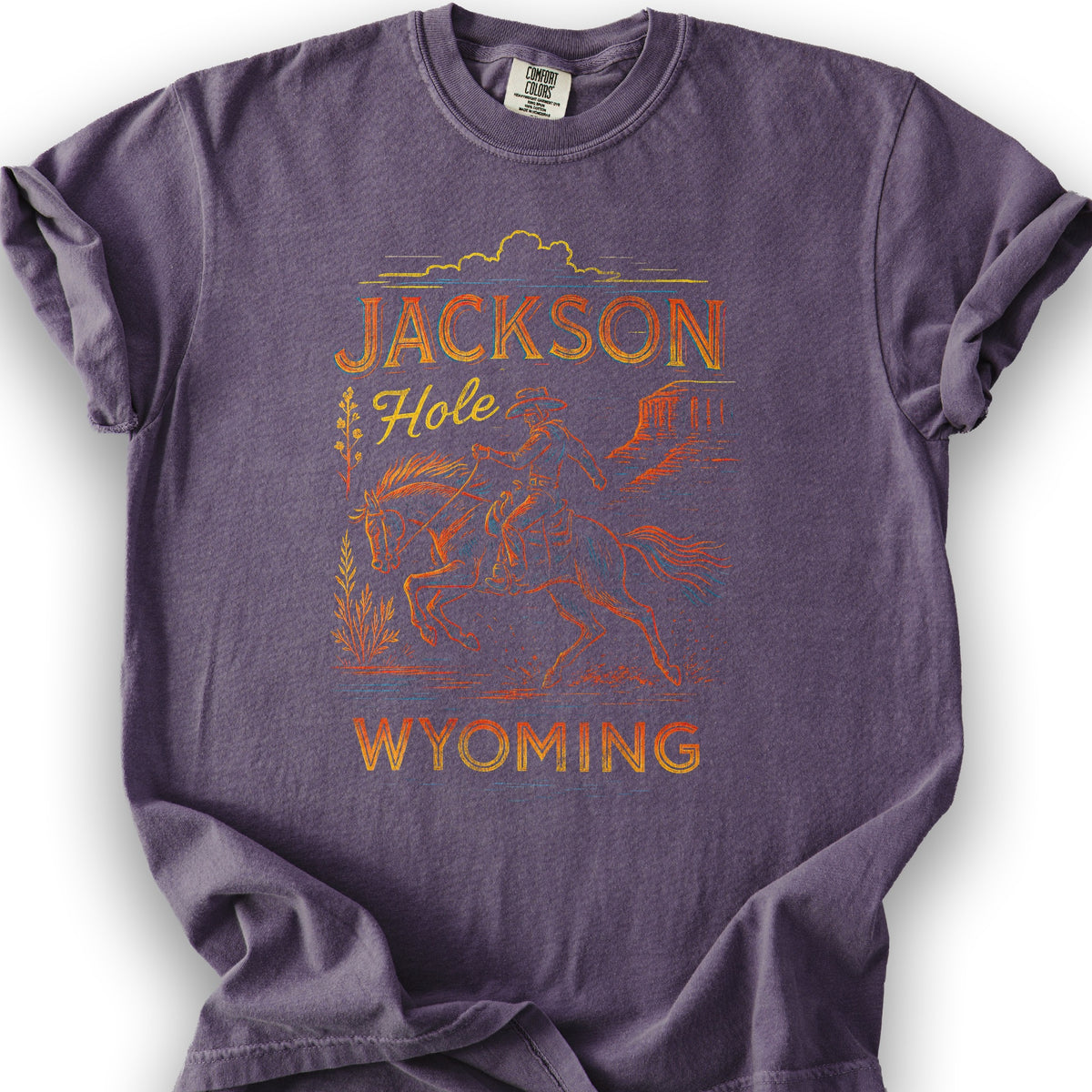 Jackson Hole "Linocut Cowboy" T-Shirt - Grape