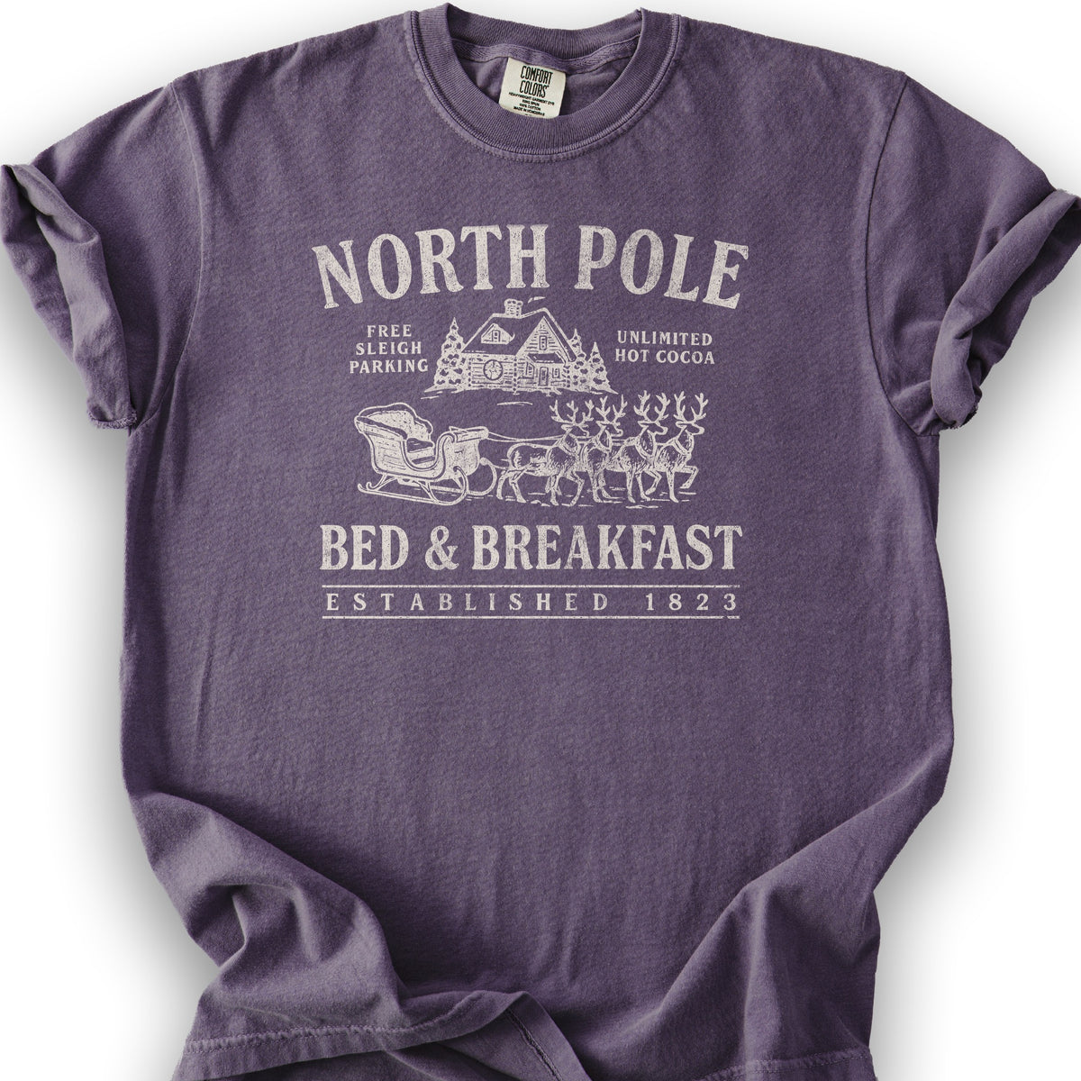 North Pole Bed and Breakfast Vintage Print T-Shirt - Grape