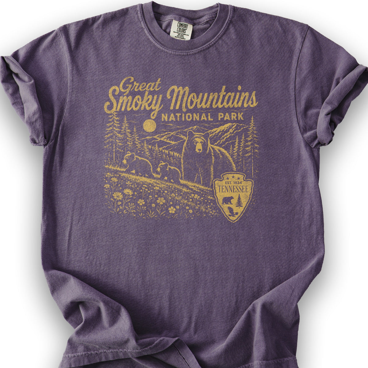 Smoky Mountains Vintage Sketch T-Shirt - Grape