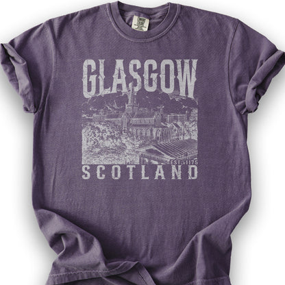 Glasgow Scotland Sketch T-Shirt - Grape
