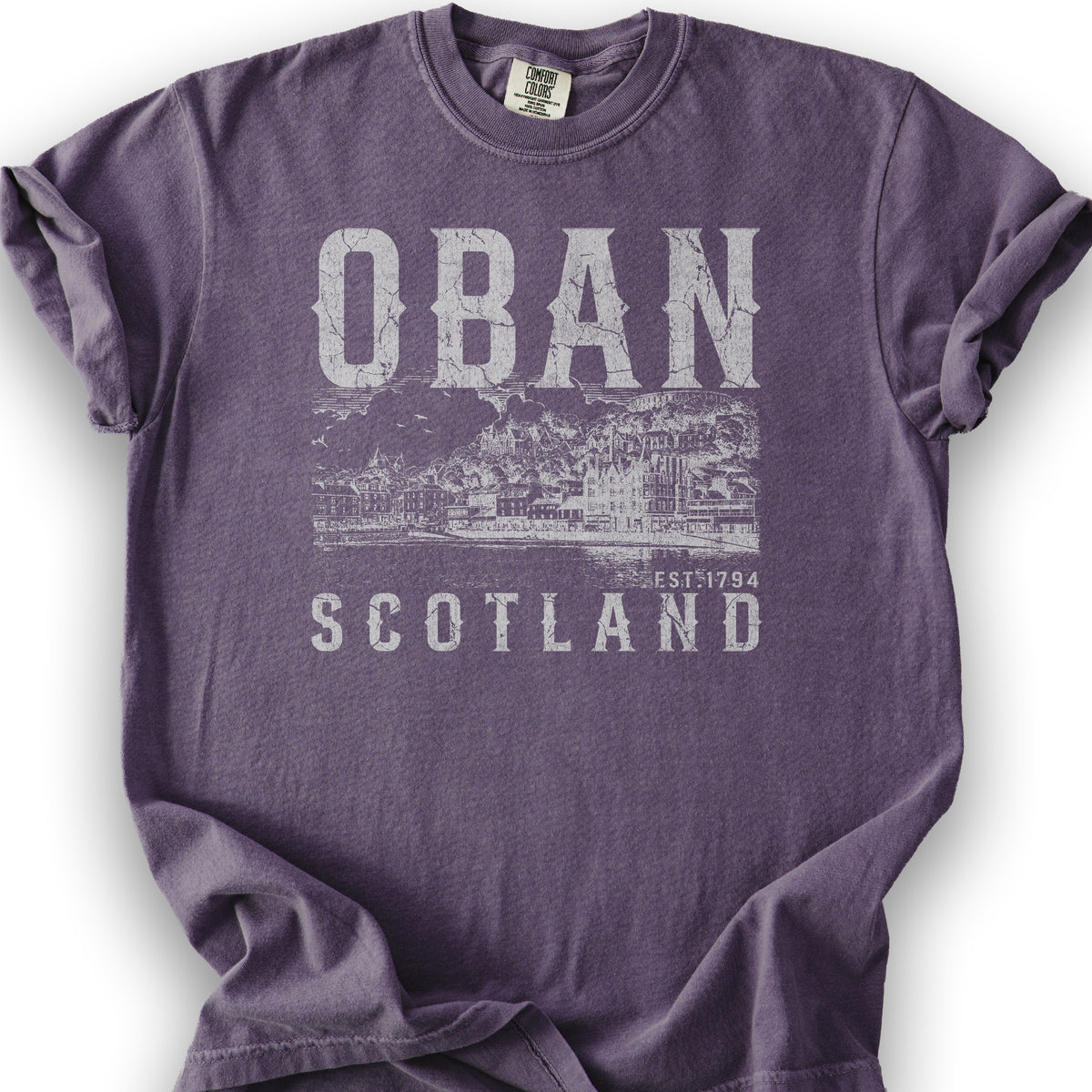 Oban Scotland Sketch T-Shirt - Grape