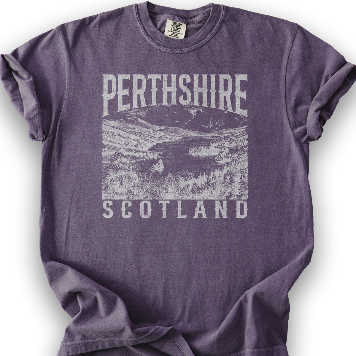 Perthsire Scotland Sketch T-Shirt - Grape