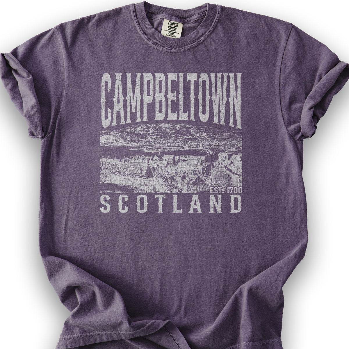 Campbeltown Scotland Sketch T-Shirt - Grape