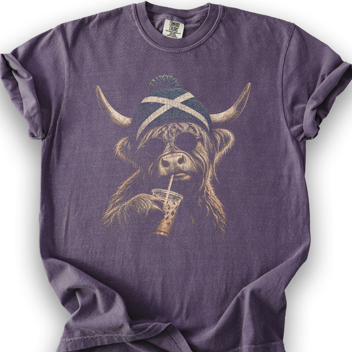 Highland Cow Beanie T-Shirt - Grape