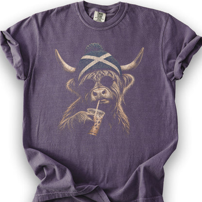 Highland Cow Beanie T-Shirt - Grape