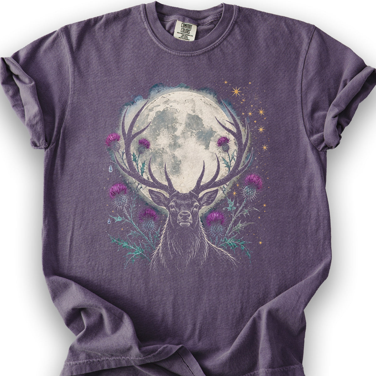 Moonlit Stag Thistle T-Shirt - Grape