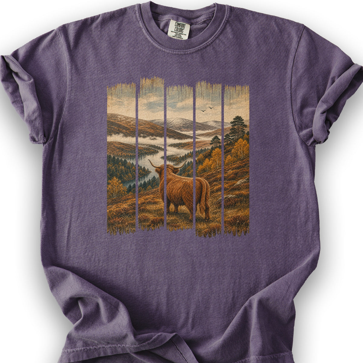 Scotland Coo Panels T-Shirt - Grape